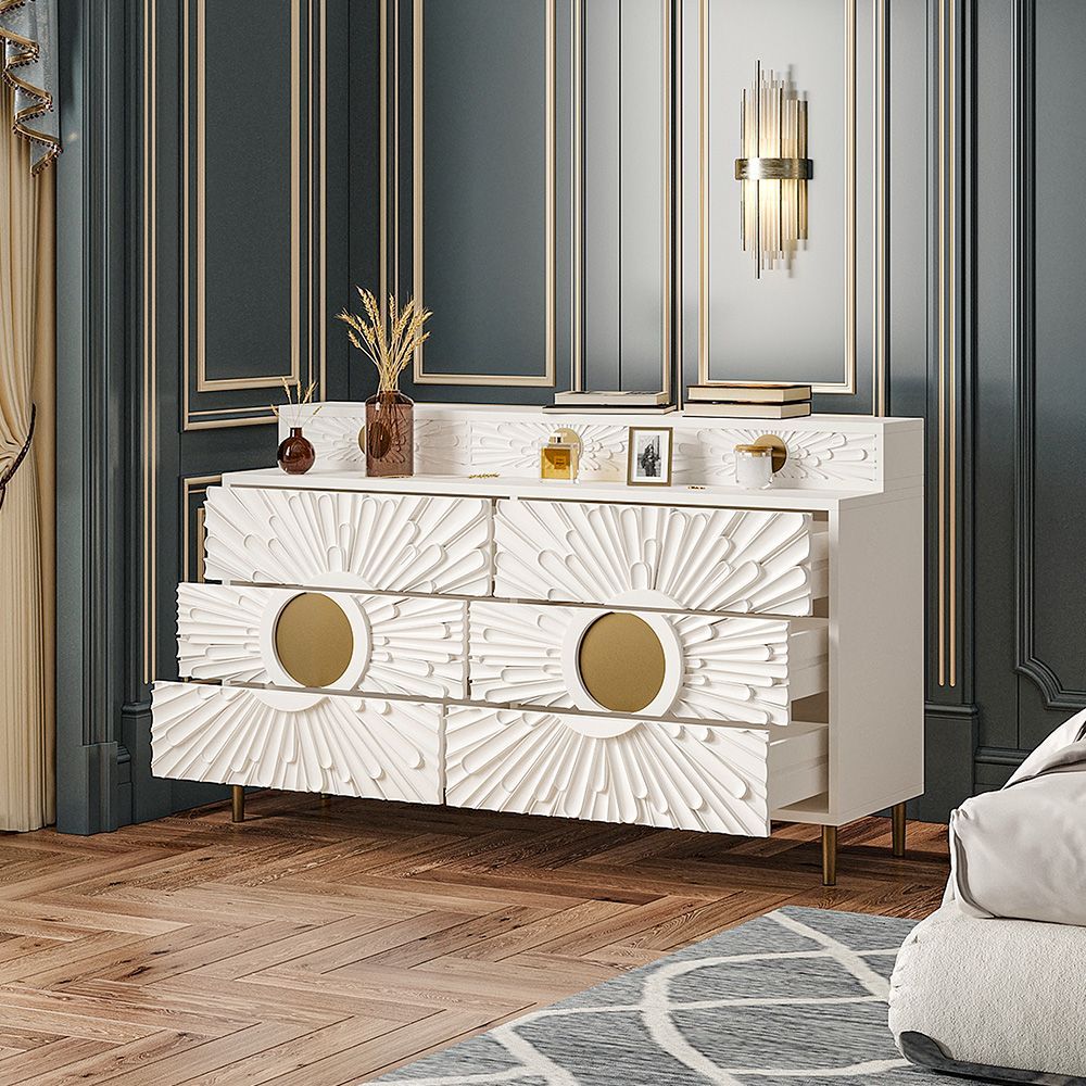 white and gold dresser