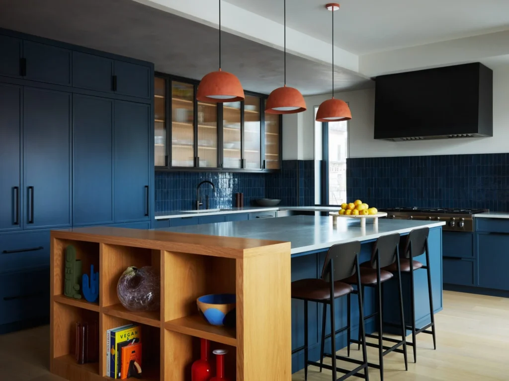Unleashing Electric Saturation: Bold Color Palettes for Vibrant Homes 3 Color blocking blue kitchen interior design trends 2026 by Decorilla designer Jonathan K 2048x1536 1