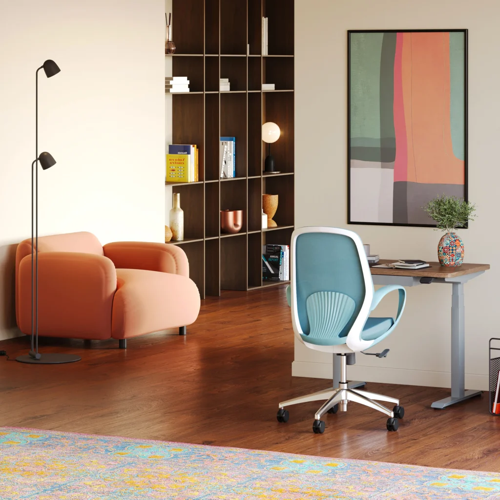 Ergonomic Seashell Chair Light Blue Mesh Office Chair with Sculpted Backrest